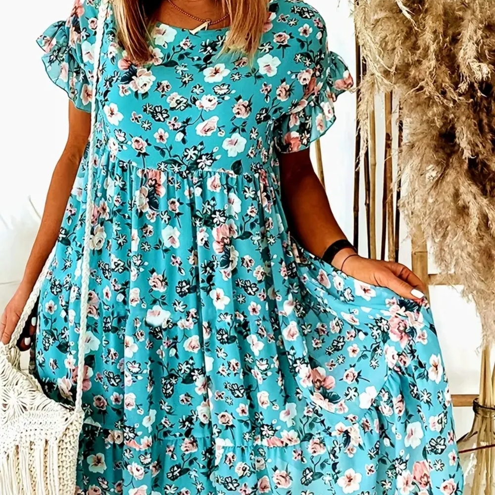 Floral Teal Dress - Picture 2 of 10